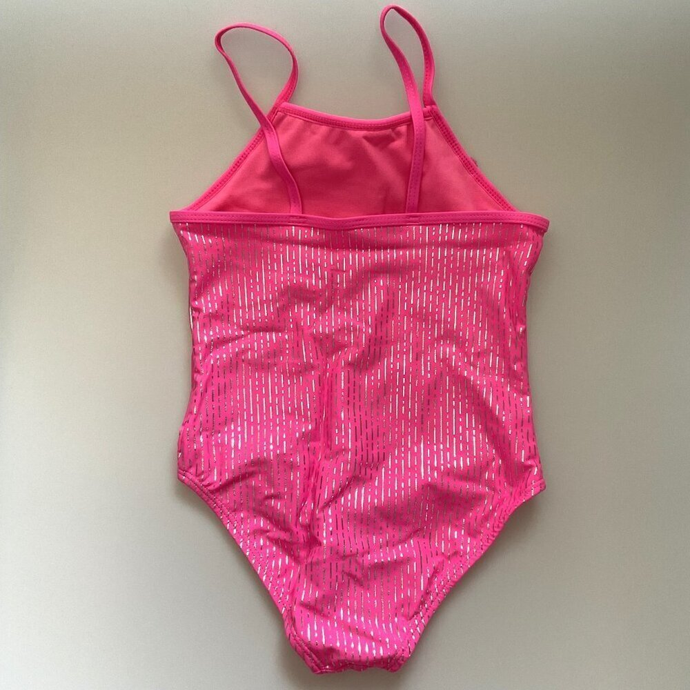 NEW KENSIE GIRL FOIL STRIPE RUFFLE TASSEL ONE PIECE SWIMSUIT - Picture 3 of 9